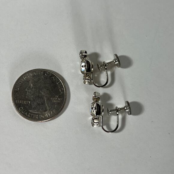 Vintage Rhinestone Earrings Square and Diamond Shapes, Screwback Closure - Picture 4 of 4